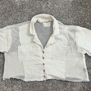 Cropped from the Buckle White Mesh Button-Up Shirt